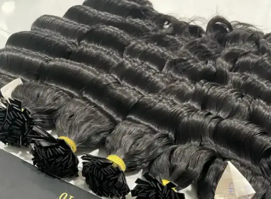 Natural black wavy pre-bonded tip hair extensions